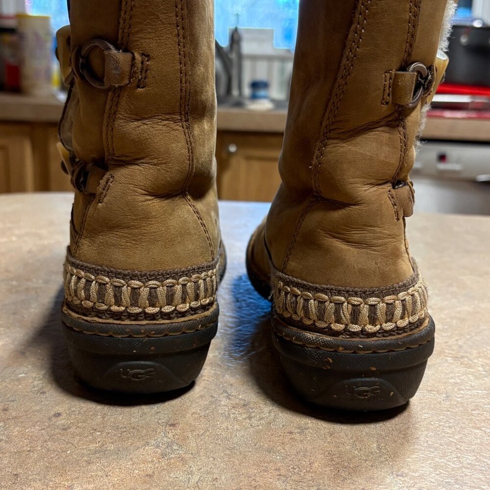 UGG Australia Kona Chestnut Suede Leather Boots W/ Shearling Toggle Close 6 - Picture 5 of 13